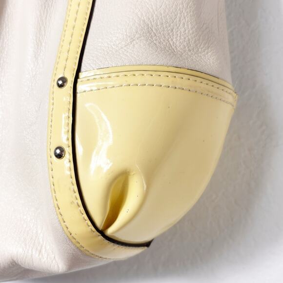 COACH ALEXANDRA CHAIN STONE LEATHER TOTE HOBO YELLOW CREAM SHOULDER HANDBAG - Picture 8 of 10